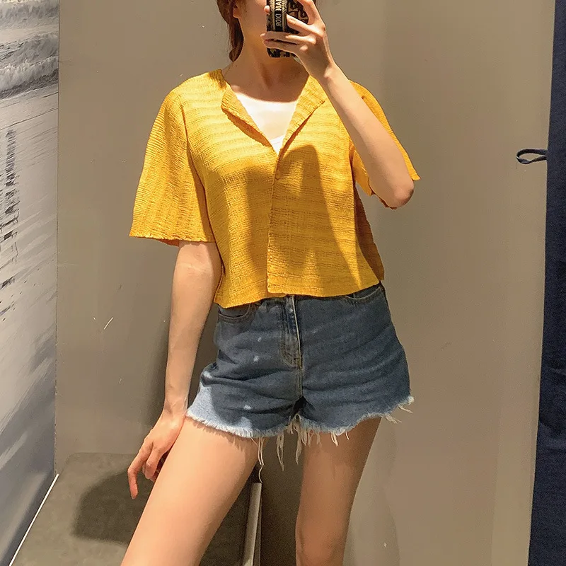 

Pleated Cardigan Top Women's Jacket Short Sleeve Tops