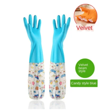 

Add velvet padded kitchen cleaning household latex washing dishes washing rubber laundry rubber gloves waterproof brush durable