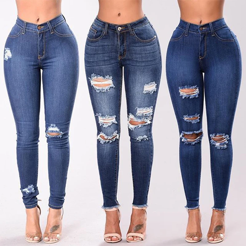 

2021 New Spring Fashion High Waist Mom Jeans Female Ripped Jeans For Women Black Denim Skinny Jeans Woman Plus Size Pencil Pants