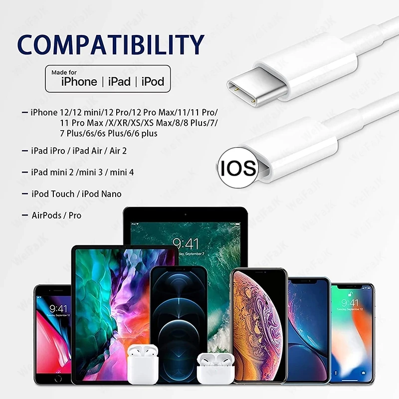 Кабель Usb C/Lightning для IPhone 11 12 Pro Max Mini XS XR 10 X 1 м 2 18 Вт | Мобильные телефоны и аксессуары