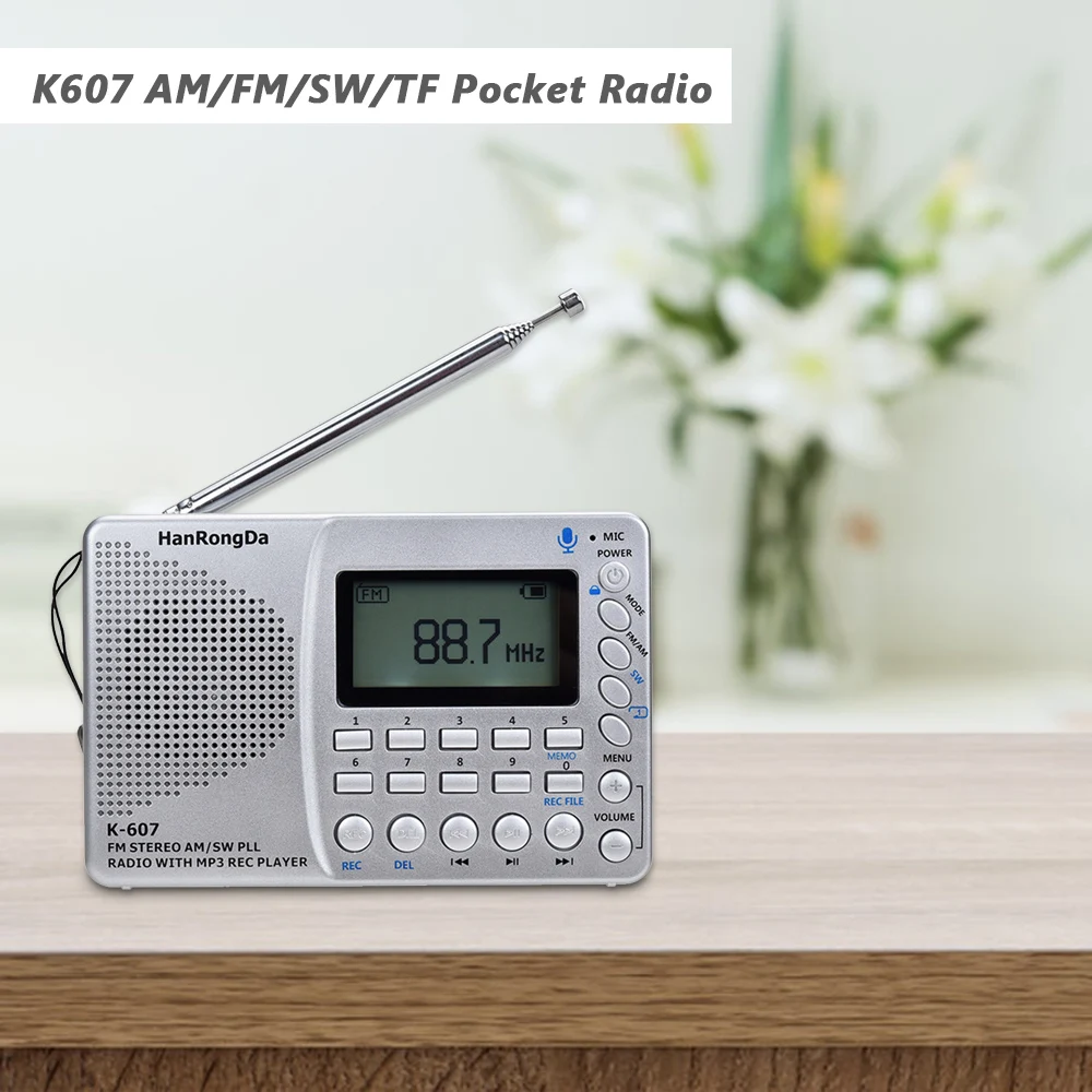 

Портативный мини-радиоприемник AM/FM/SW/TF карманное радио MP3 цифровое записывающее устройство Поддержка TF-карты USB REC полнодиапазонное радио за...