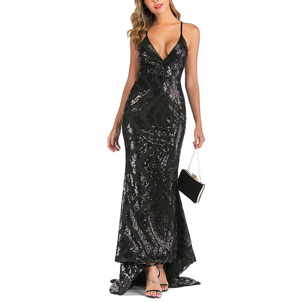 Женское блестящее платье без рукавов с блестками|Женские платья| |