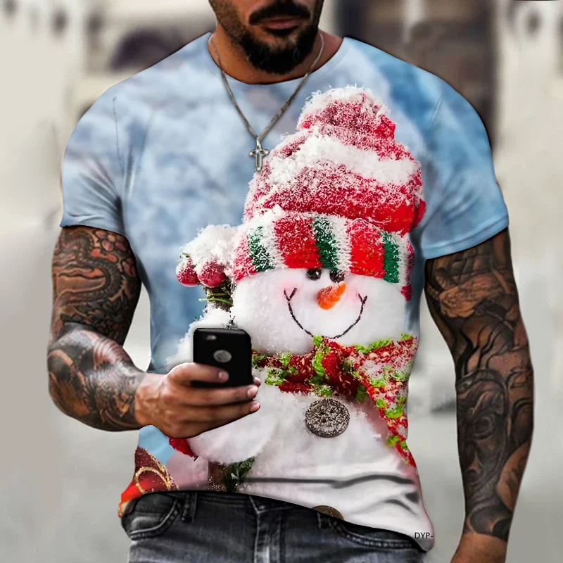 

2022 Christmas Pattern Funny Men's 3D Round Neck Print T-shirt Merry Christmas Cartoon Summer Street Trend Oversized Shirt