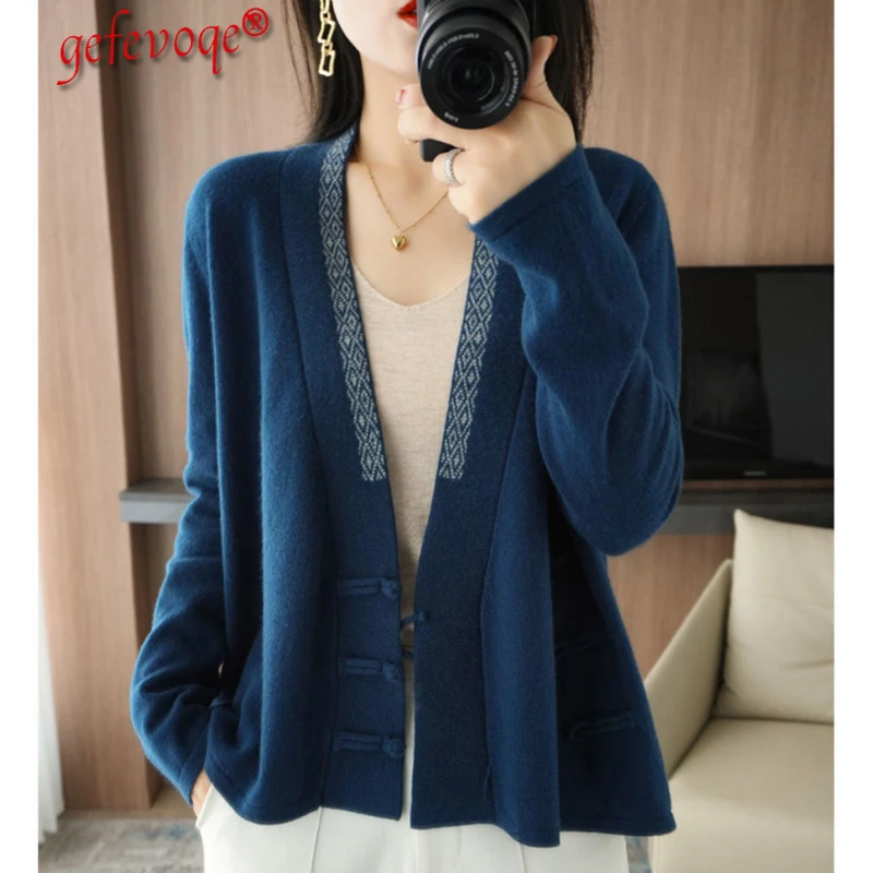 

Элегантная винтажная женская модель, Свободная Женская верхняя одежда с длинным рукавом, Осень-зима 2022, джемперы 4xl