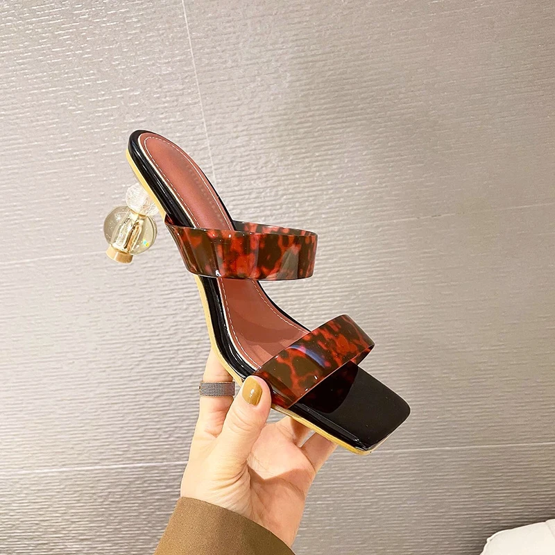 

Summer New Fairy Style Outer Wear Sandals Transparent Pointed High Heel Slides Fashion Sexy Pumps Peep Toe Women Shoes Plus Size