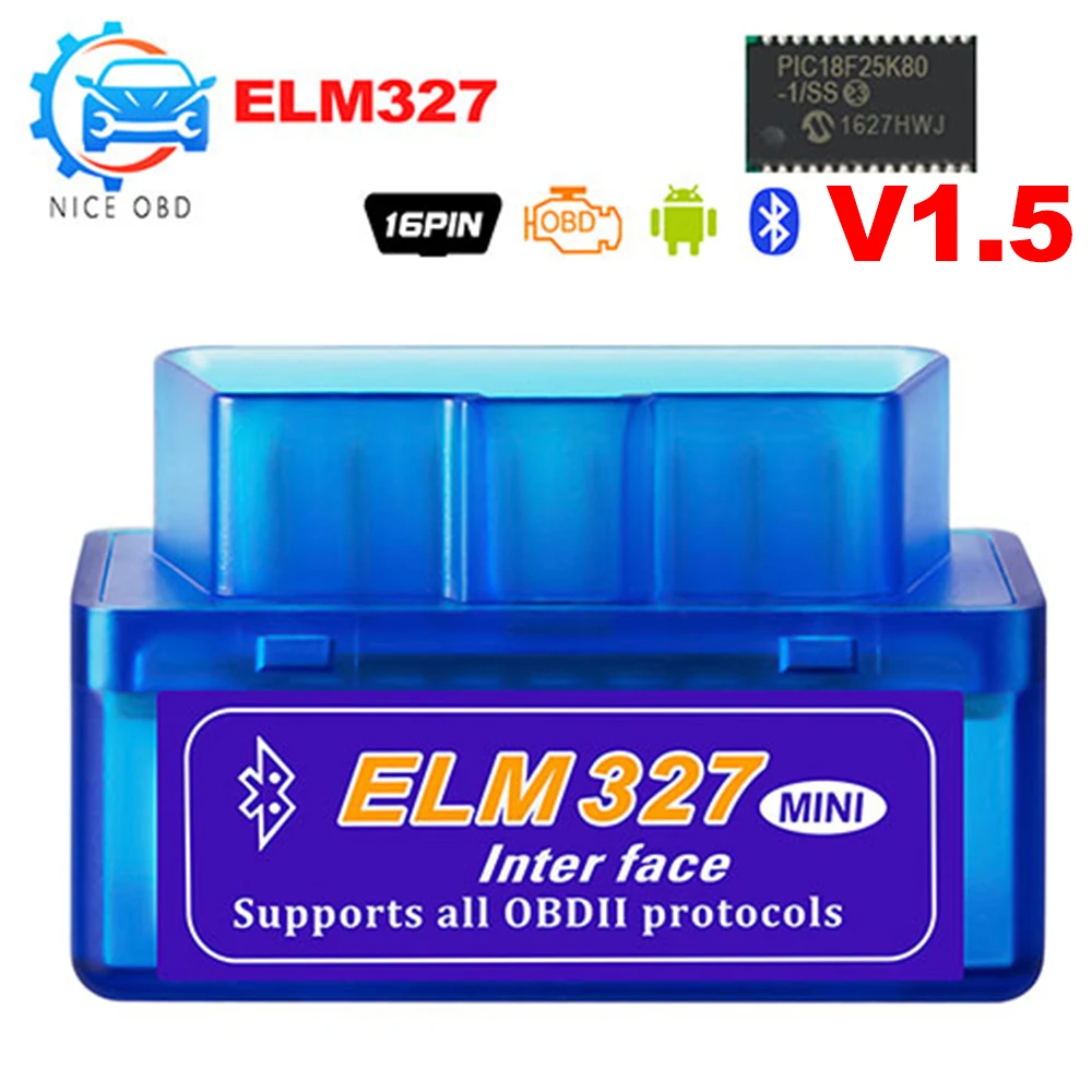 Чип PIC18F25k80 Супер Мини OBD2 ELM327 V1.5 Bluetooth диагностический инструмент v 1,5 obd2elm 327 работает на Android Крутящий момент PIC код ридер