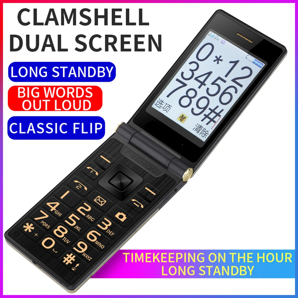

Touch Display Flip Phone 2.8 Inches Touch Display Dual Screen Dual SIM Card Slot 5900mAh Big Sound Mobile Phone