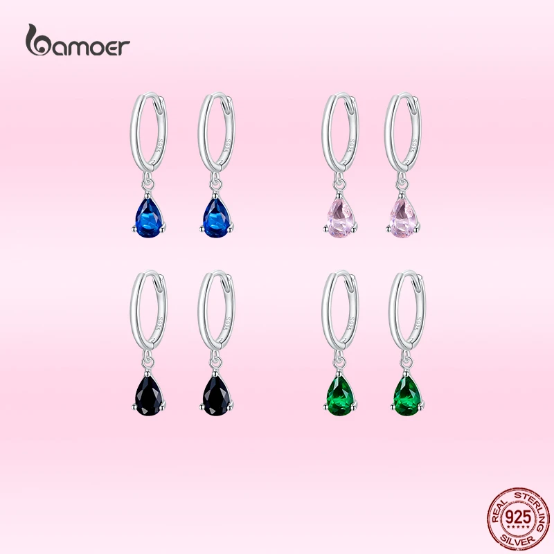 

Bamoer 4 Colors 925 Sterling Silver Ocean Star Drop Earrings for Women Large Grain Shiny Zircon Fashion Elegant Jewelry SCE1018