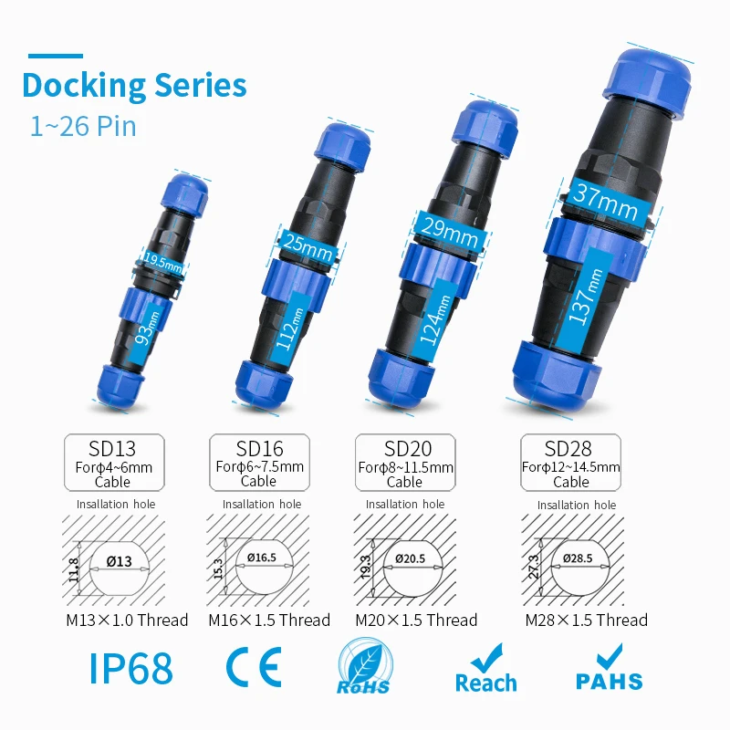Водонепроницаемый док разъем IP68 светодиодные полосы вилки и розетки SP/SD/13/16/20/28
