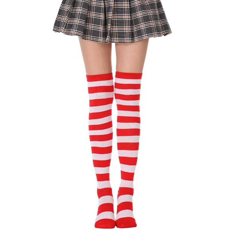 

2021 New Fashion Striped Knee Socks Sexy Soft Cotton Warm Medias Ladies Long Stockings Women Thigh High Over The Knee Stockings