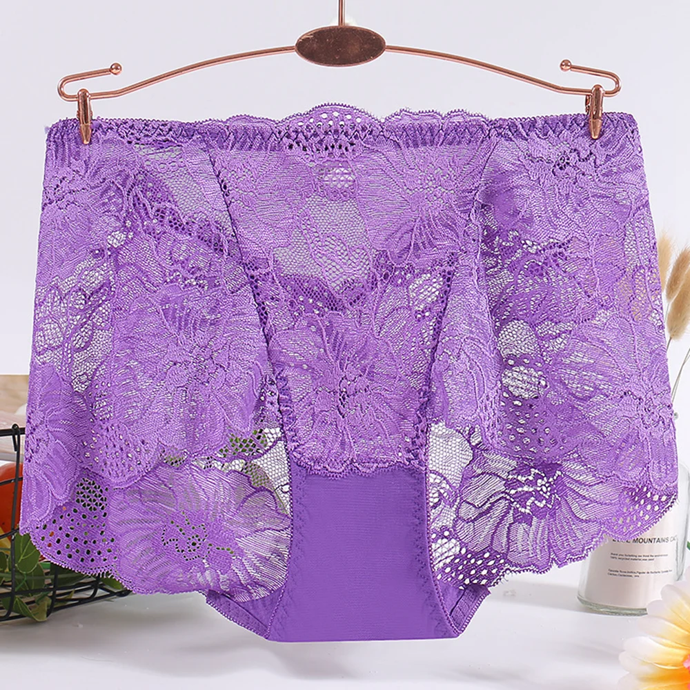 

High end lady fan large size sexy lace underwear women's mesh hollow perspective Triangle pants sexy panties crotchless panties