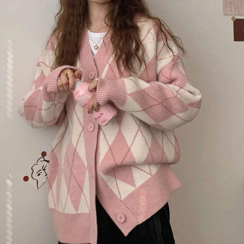 

Cardigan Women Knitted Sweater Loose Single Breasted Students V-neck Lovely Knitwear Korean Oversize Cardigan Winter Tops
