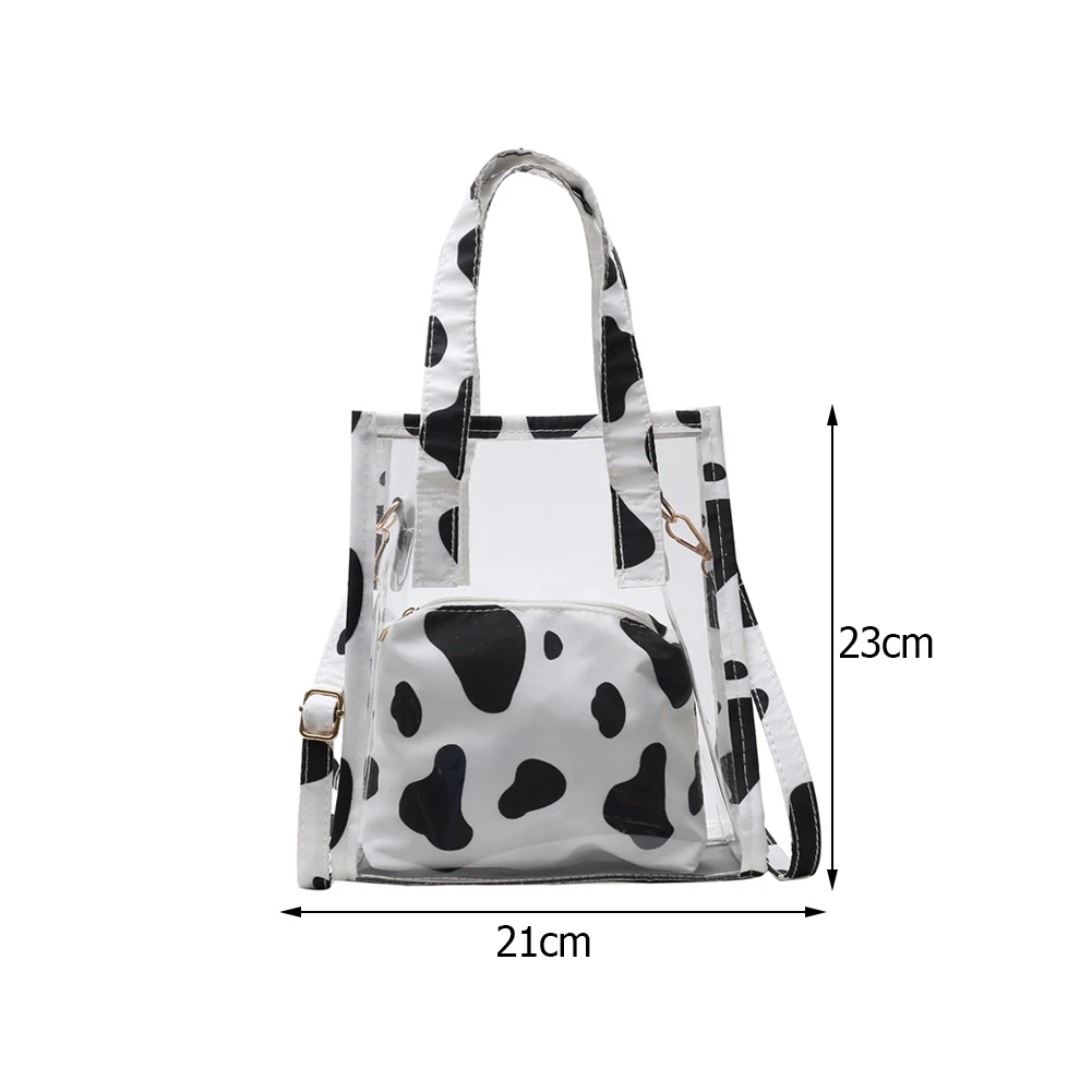 

2Pcs Women Summer transparent Design Luxury Hand Bag Female Travel Cow Print Clear Composite Bags Casual Ladies Small Handbags