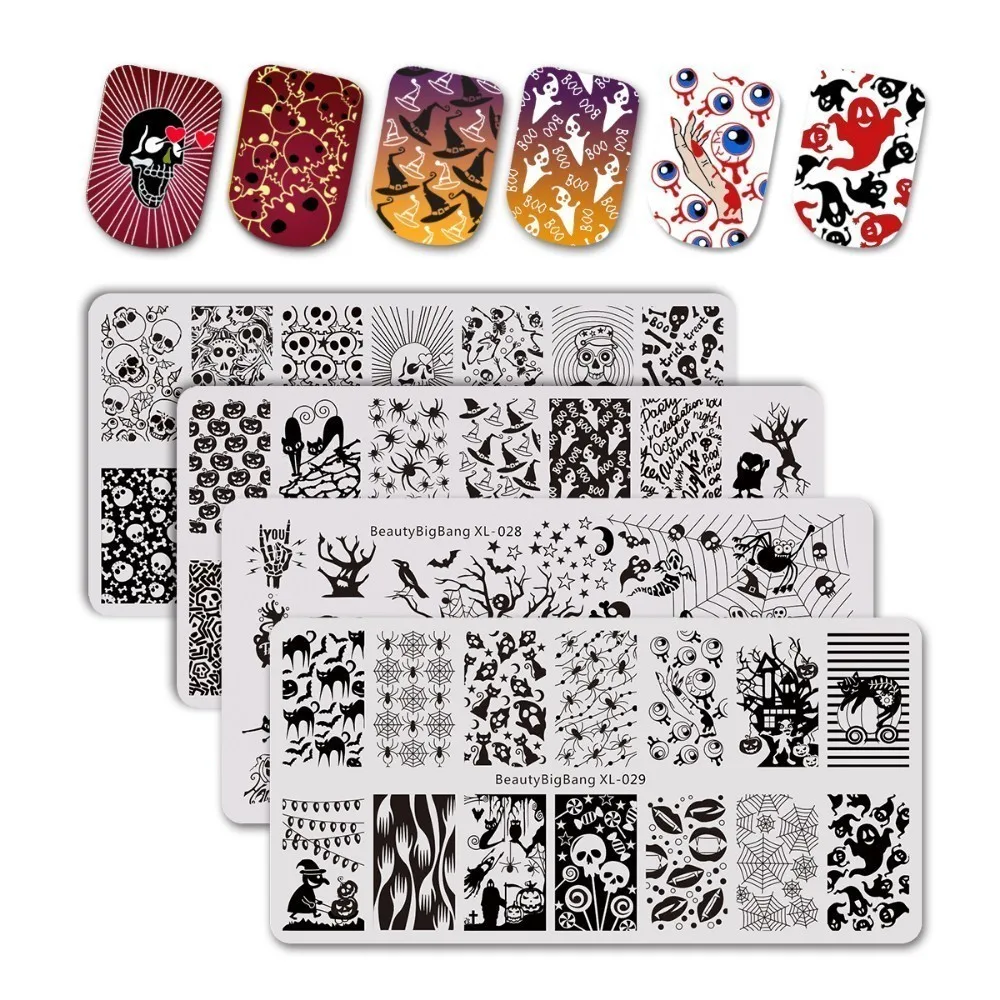 BeautyBigBang 4 шт./компл. череп штамповка для ногтей пластин для маникюра/педикюра штамп трафарет для ногтей штамповка 3D с геометрическим принтом XL 026-XL 029