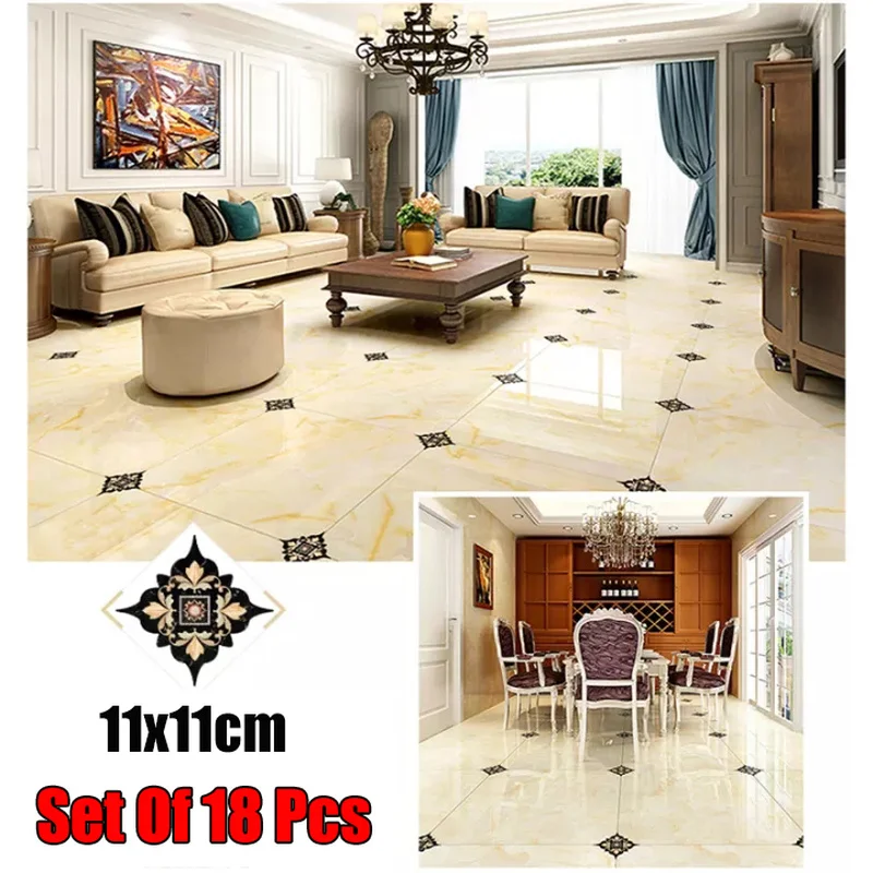 

18 Pcs Self-adhesive PVC Tile Stickers Waterproof Wall Stickers Art Diagonal Stickers Kitchen Living Room Decoration Stickers