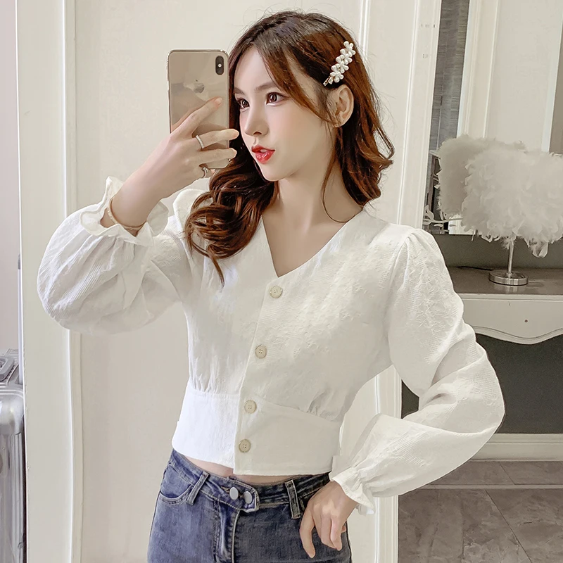 

COIGARSAM Full Sleeve Shirt Womens tops New Spring Solid Backless V-Neck Women shirts White Purple Black 3016