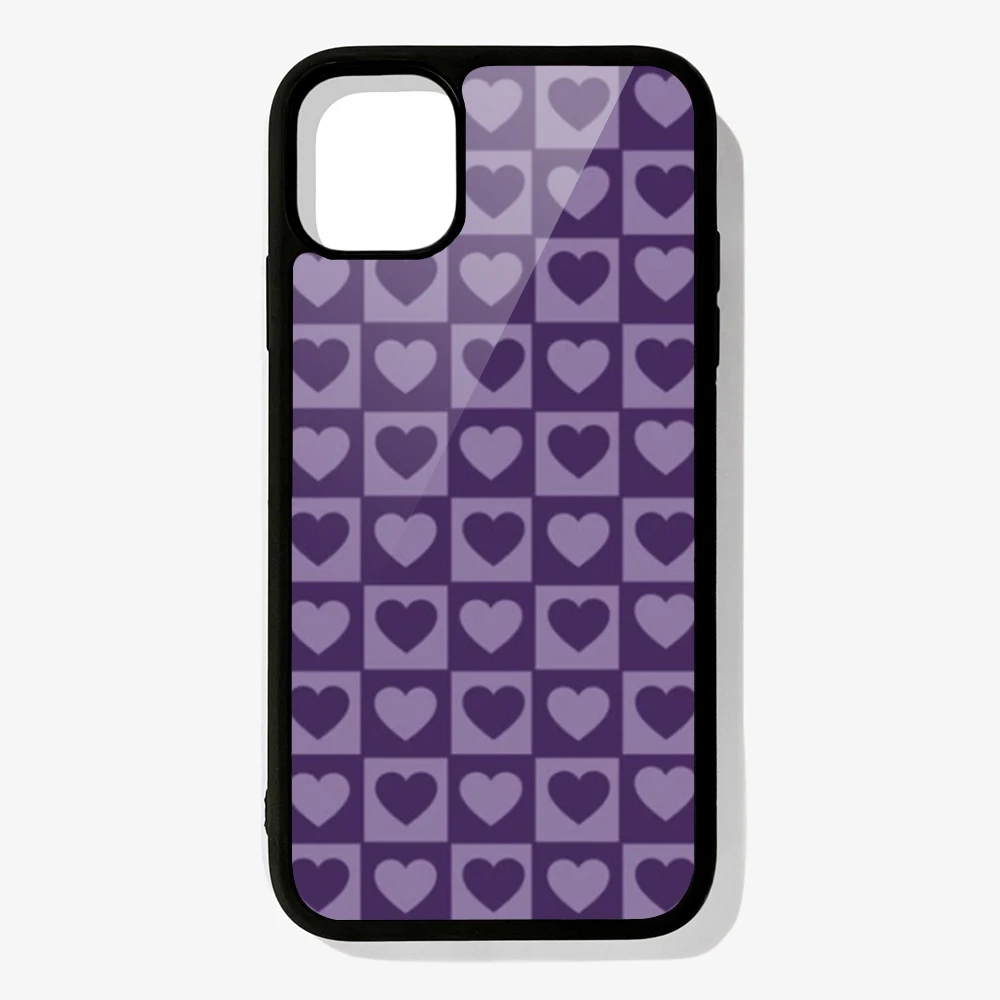 

Phone Case For IPhone 12 Mini 11 Pro XS Max X XR 6 7 8 Plus SE20 High Quality TPU Silicon Cover Purple Checkered Hearts