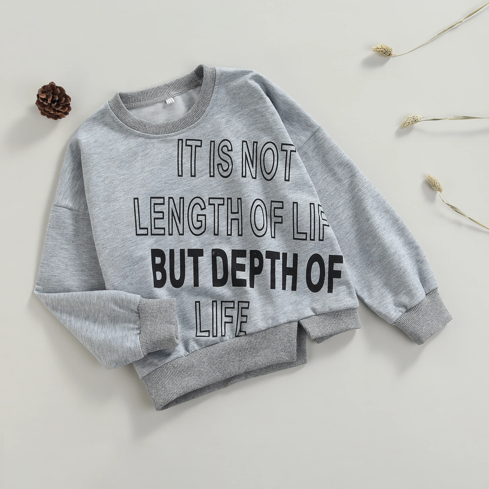 

4-9Y KId Baby Girls Boys Casual Sweatshirt Letter Print Long Sleeve O Neck Split Top Spring Autumn Pullovers Outwear