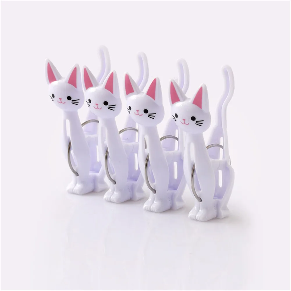 Белый 4 шт. пластиковые зажимы для фотографий в виде мультяшных кошек Kawaii, прищепки для одежды, милые ветрозащитные прищепки, пляжные полотенца, зажимы для пищевых продуктов для дома - Цвет: Белый