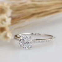 CxsJeremy Solid 14K 585 White Gold 1ct 6.5mm Brilliant Moissanite Engagement Ring for Women Wedding Band Anniversary Bridal Gift