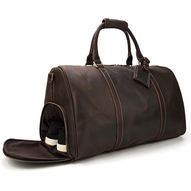 

Luufan High Fashion Leather Travelling Bags For Men Male Hand Luggage With Shoe Compartment Crazy Horse Leather Weekend Bags