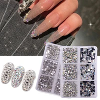 6 girds nail rhinestones manicure decor glitter sliver diamond 3d gems mixed size flatback ab crystal square diamond box