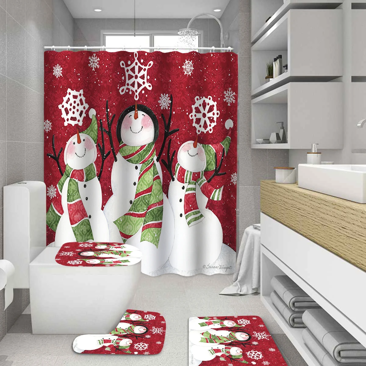 Рождественская занавеска для душа ванной комплект s Противоскользящий коврик с