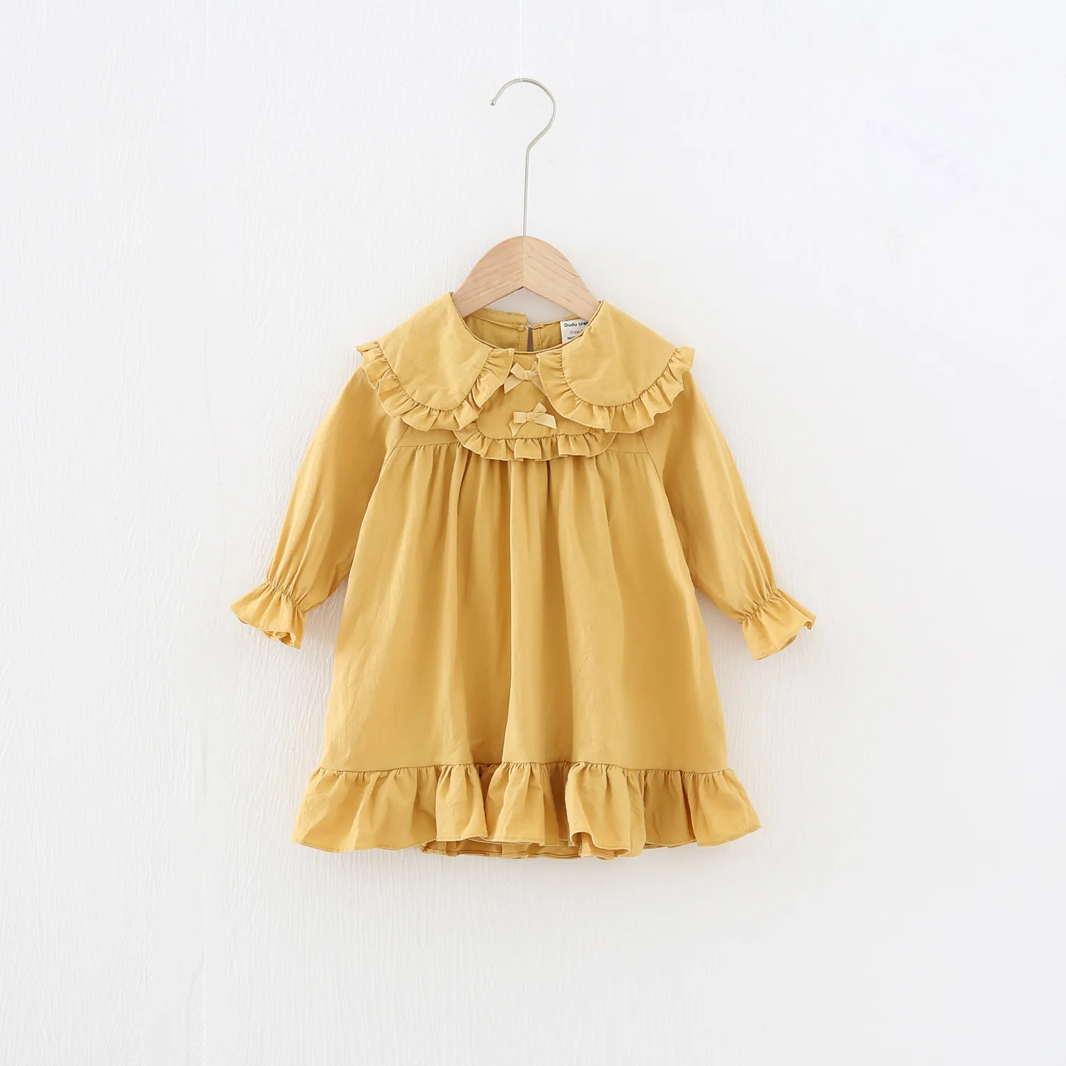 

Children's flounced girls dress baby kids girls autumn spring dress baby girls collar bow cotton casual princess dress 7169 06
