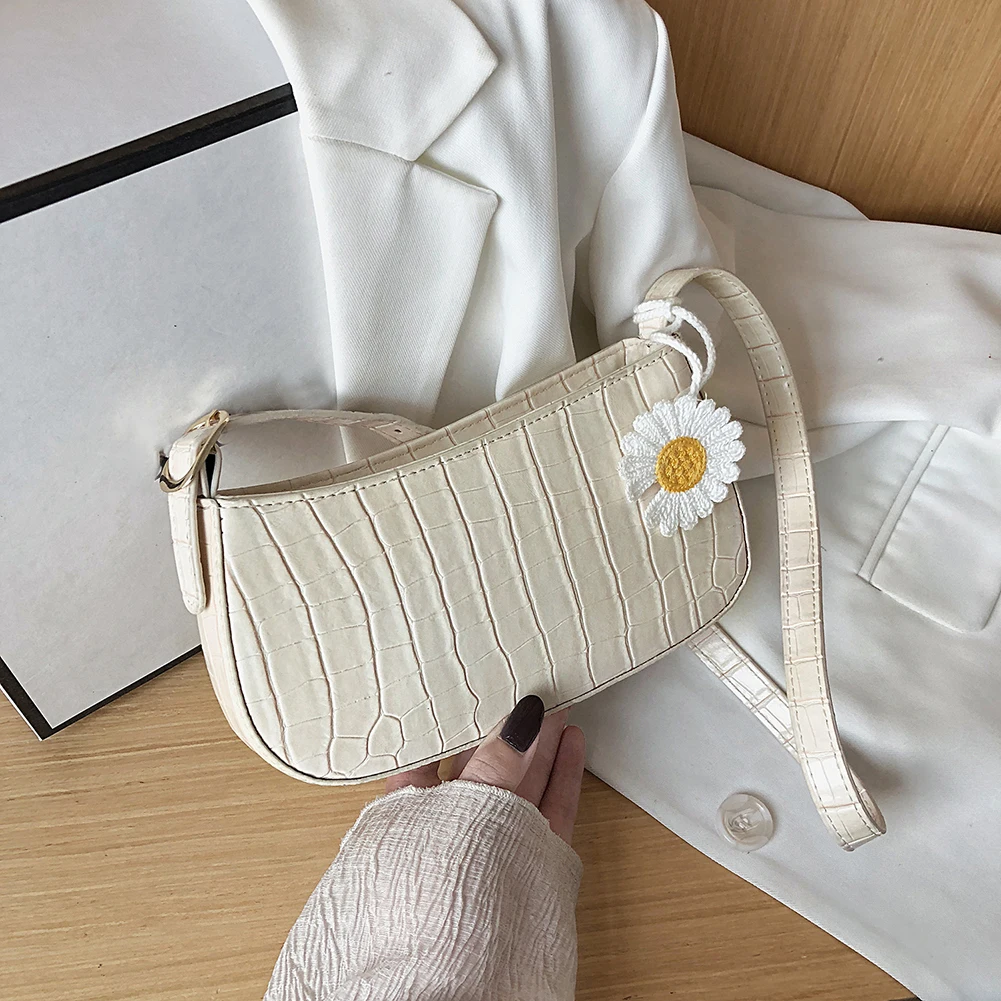 

Fashion Alligator Stone Pattern Handbag PU Leather Portable Women Flower Underarm Shoulder Bags Female Travel Casual Handbags