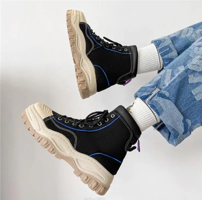 

Мужские высокие кроссовки, черные ботинки мартинсы на толстой подошве, повседневная обувь для тенниса, новинка на осень-зиму 2021