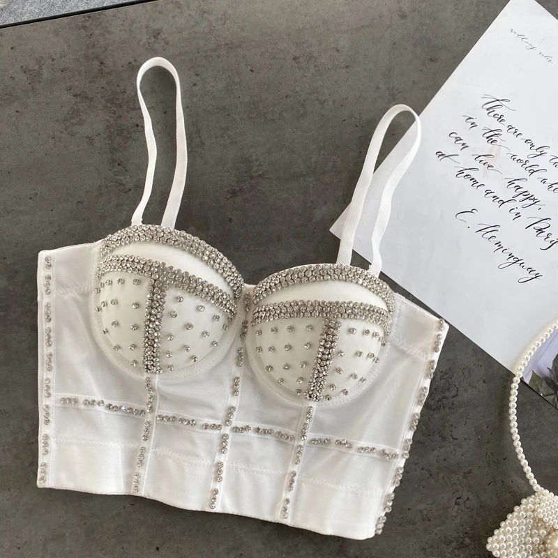 

Женская мода 2021, летняя пикантная майка с регулируемыми бретельками, пуш-ап, украшенная бриллиантами, с открытой спиной, для вечерние НКИ, кл...