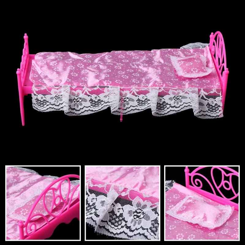 

Pink Mini Bed With Pillow For Barbie Dolls Dollhouse Bedroom Furniture Toy 090B