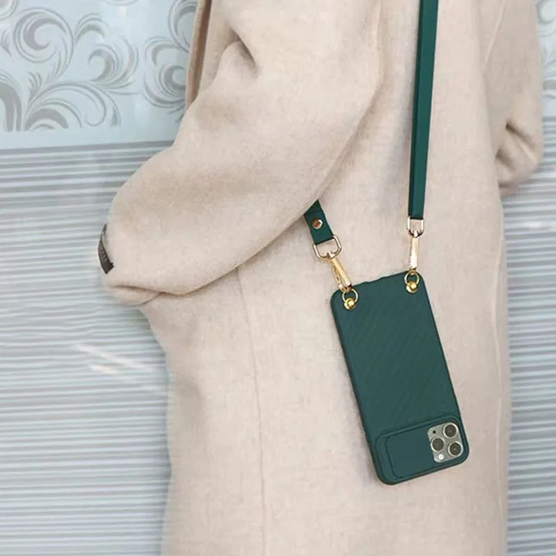 

Crossbody Shoulder Strap Lanyard Lens Slide Camera Protect Phone Case for 12 XR X XS 11 PRO MAX SE 2020 7 8 PLUS cover