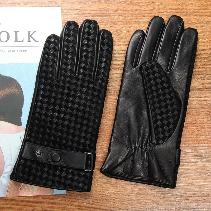 

Мужские перчатки из натуральной овечьей кожи, с утепленной плюшевой подкладкой, черного и кофейного цвета, Осень-зима, M0130-9