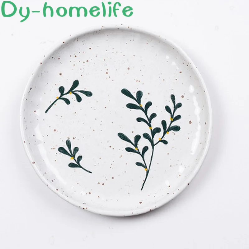 

Multi-size Retro Hand-painted Leaves Stoneware Ceramic Square Plate Disc Dish Cup Japanese Cuisine Set Home Kitchen Sushi Dish
