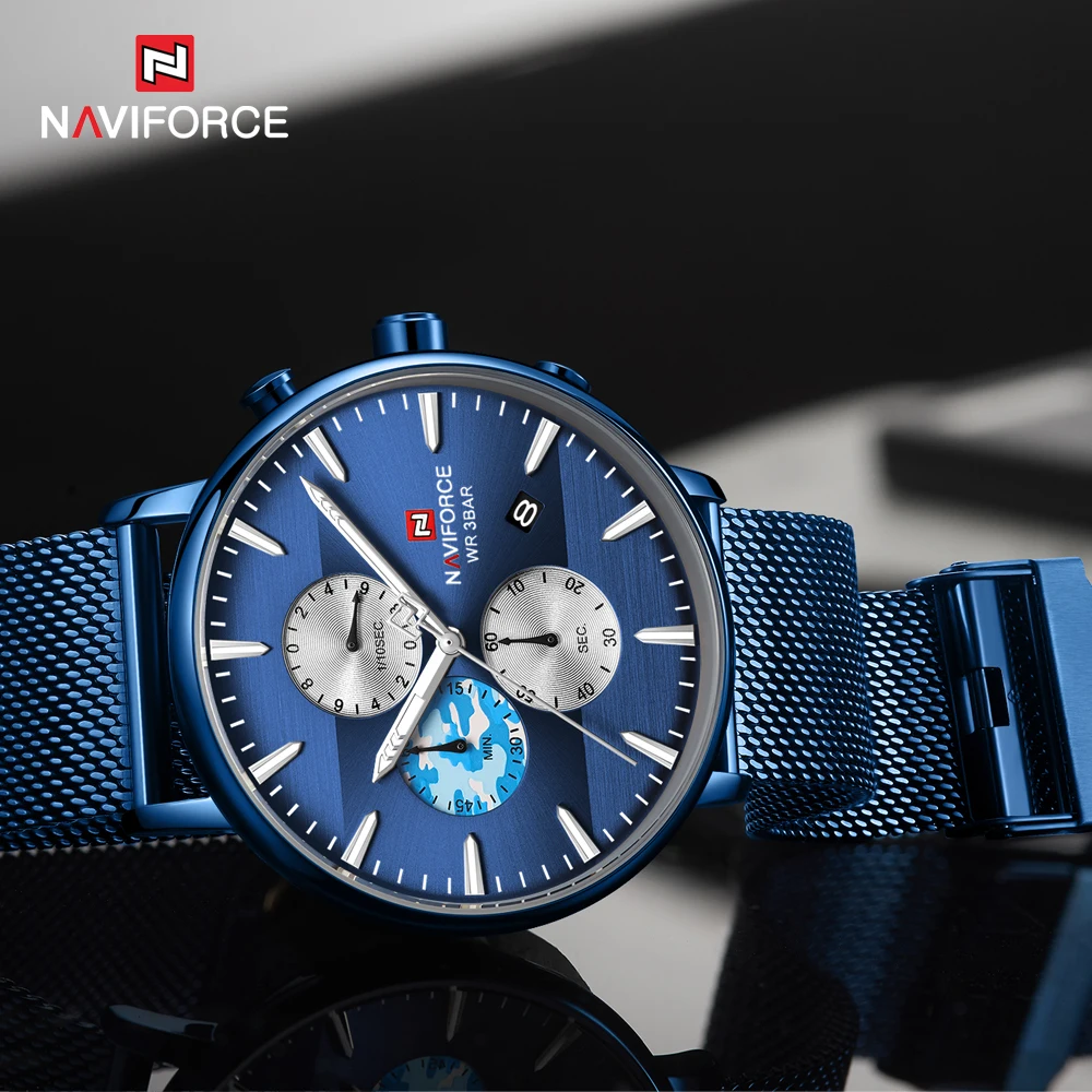 NAVIFORCE Лидирующий бренд Роскошные мужские часы ультра тонкий хронограф дат
