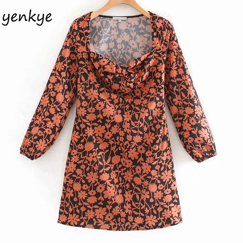 Женское винтажное платье с цветочным принтом Дамское сексуальное воротником и
