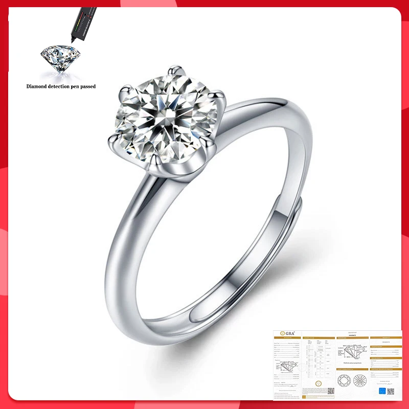 

Кольцо из серебра 925 пробы с муассанитом, 1 карат