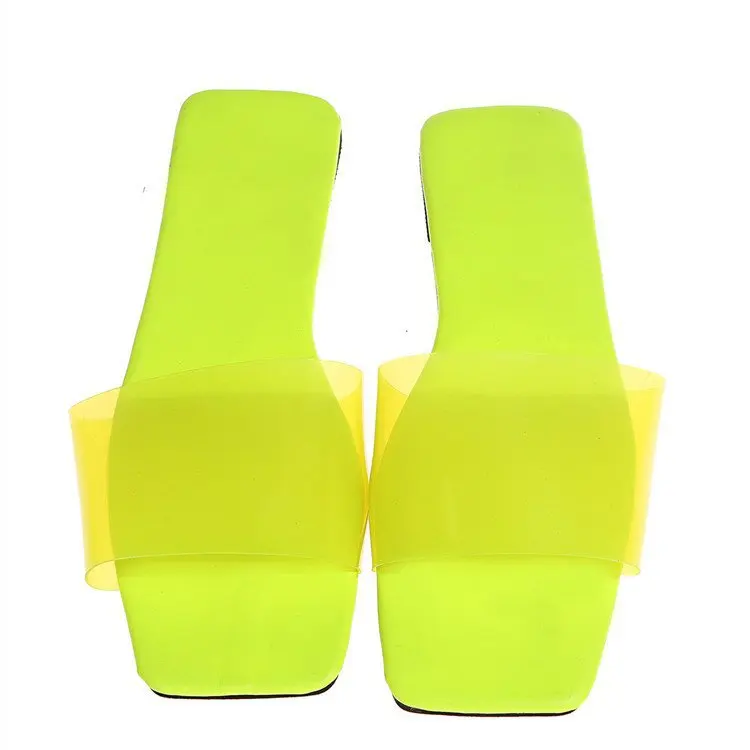 

Shoes Low Woman's Slippers Slides Transparent Heel Big Size Square Toe 2021 Flat Fabric Rome Rubber Basic PU Hoof Low Square Toe