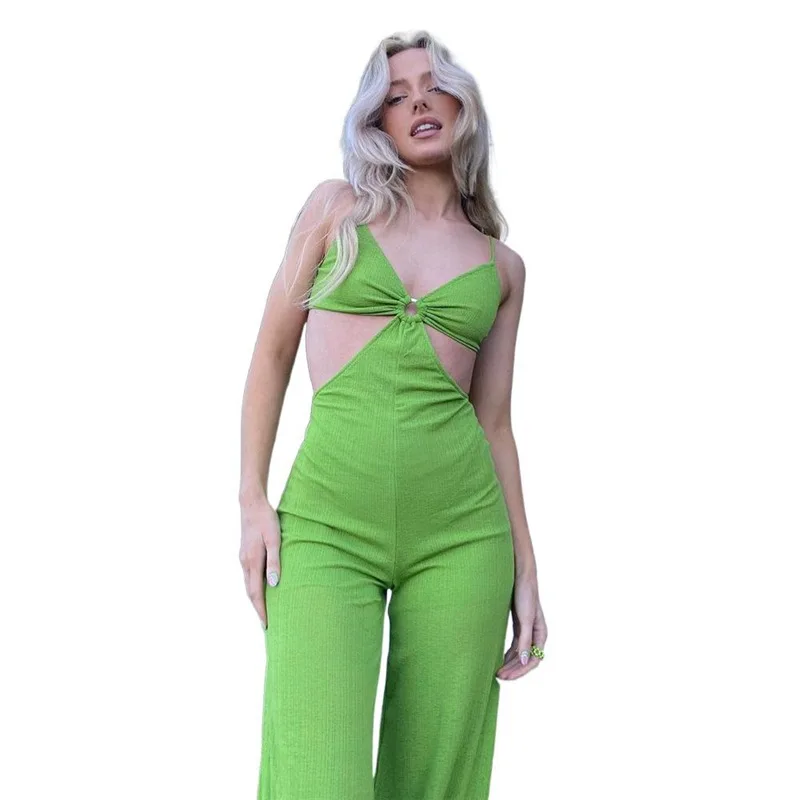 

Dress On The Beach Cover Up Tunic 2021 Summer New Women Open High Waist Hollow Out Sexy Cut Shoulder Strap Jumpsuit Print