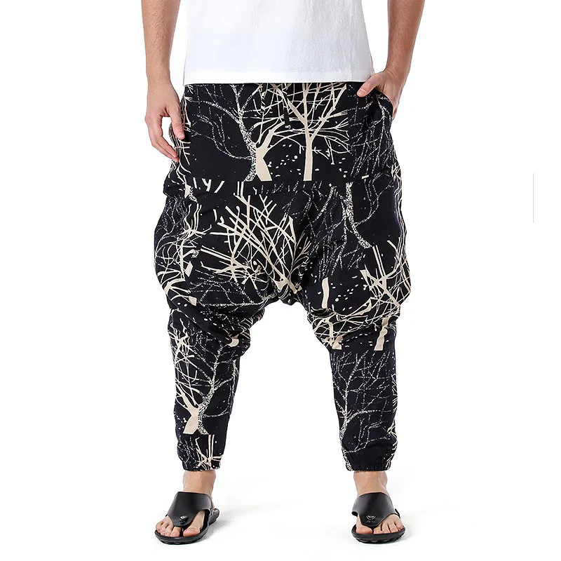 

Vintage Branches Print Cotton Baggy Boho Yoga Harem Pants Men Joggers Sweatpants Hip Hop Streetwear Casual Sports Trousers Male