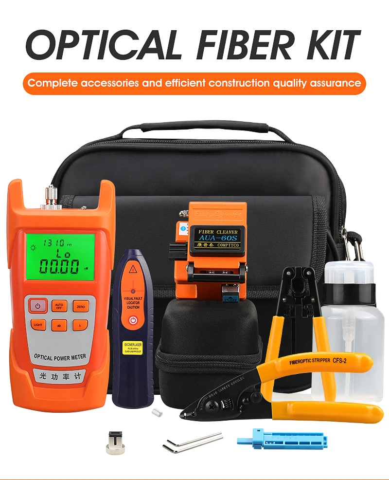 

FTTH Fiber Optic Tool Kit 13pcs/set with Fiber Cleaver -70~+10dBm Optical Power Meter Visual Fault Locator 5km,High cost perform