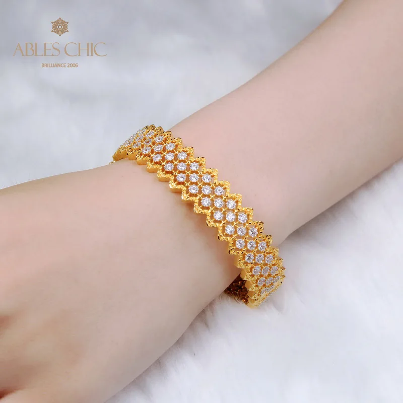 Шикарный браслет Ables из 18-каратного золота с кружевным цветком филигранный на