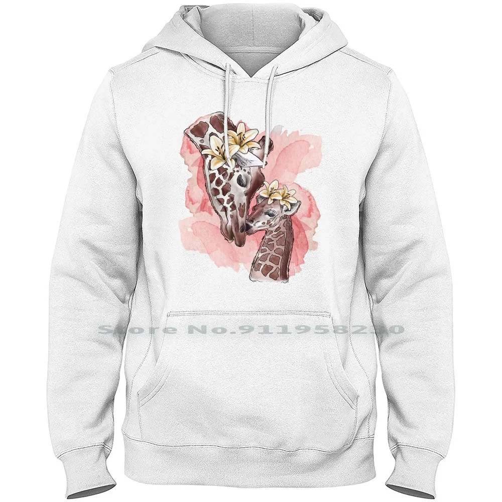 

Giraffe Mama Men Women Hoodie Pullover Sweater 6XL Big Size Cotton Wildlife Giraffe Animals Safari Africa Mama Ra Am Animals