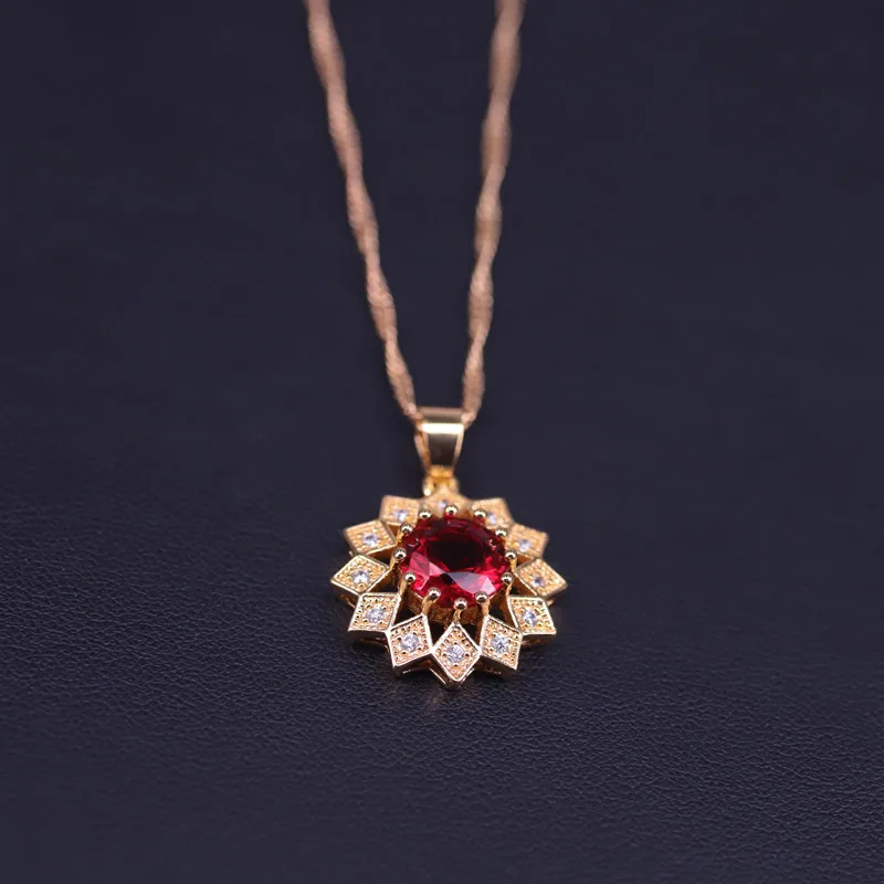 Высшее качество Подсолнухи красный камень золотой цвет костюм серьги ожерелье