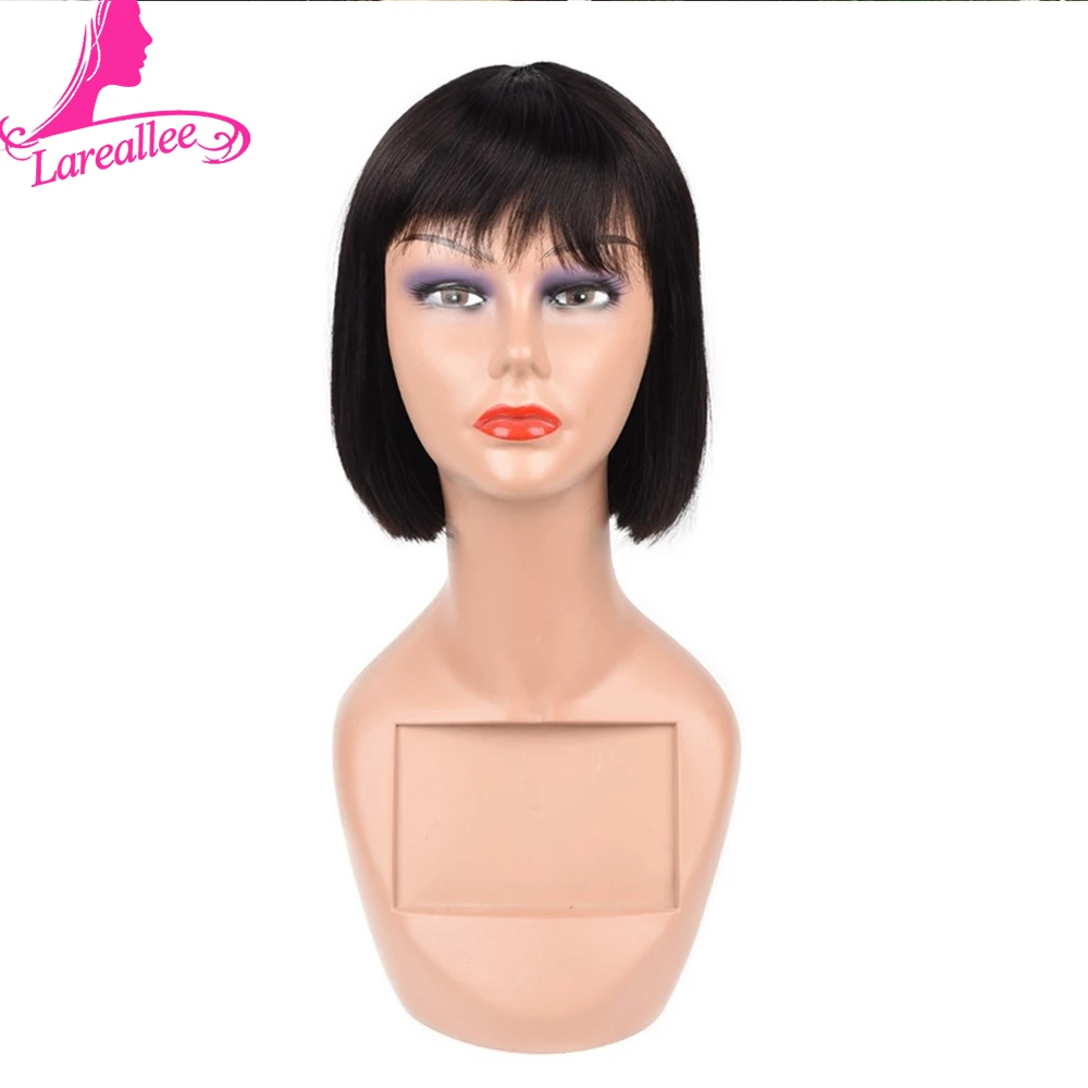 

Short Wigs Brazilian Straight Human Hair Wig Glueless Silky Machine Made Wigs with Adjustable Bangs for Black Women 150% Density