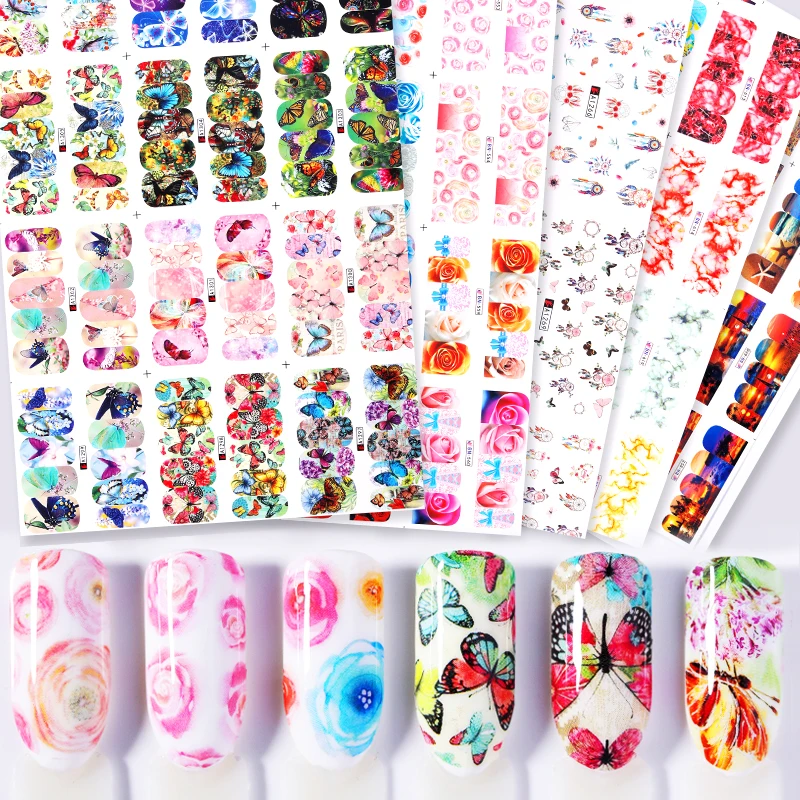 1 лист белый черный градиент мраморная наклейка на ногти водная переводная