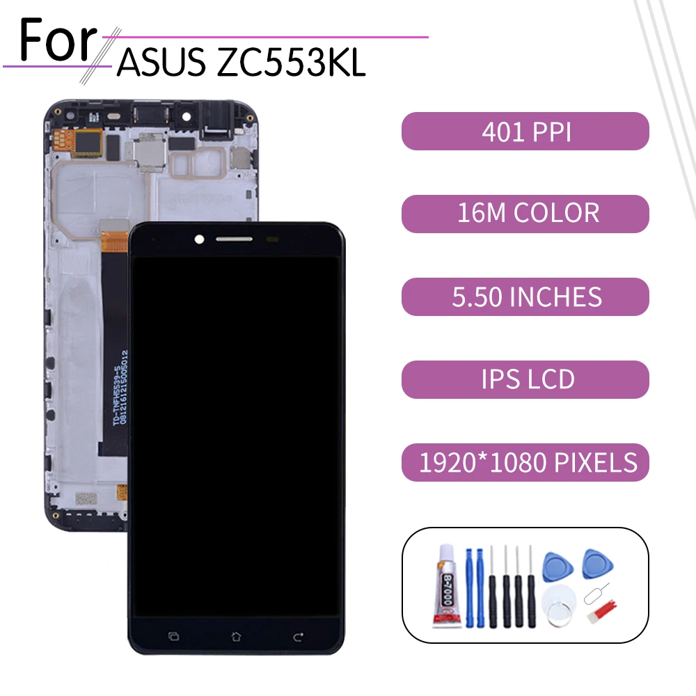 ЖК-дисплей 5 "для ASUS Zenfone 3 Max ZC553KL сенсорный экран с дигитайзером для Asus дисплей