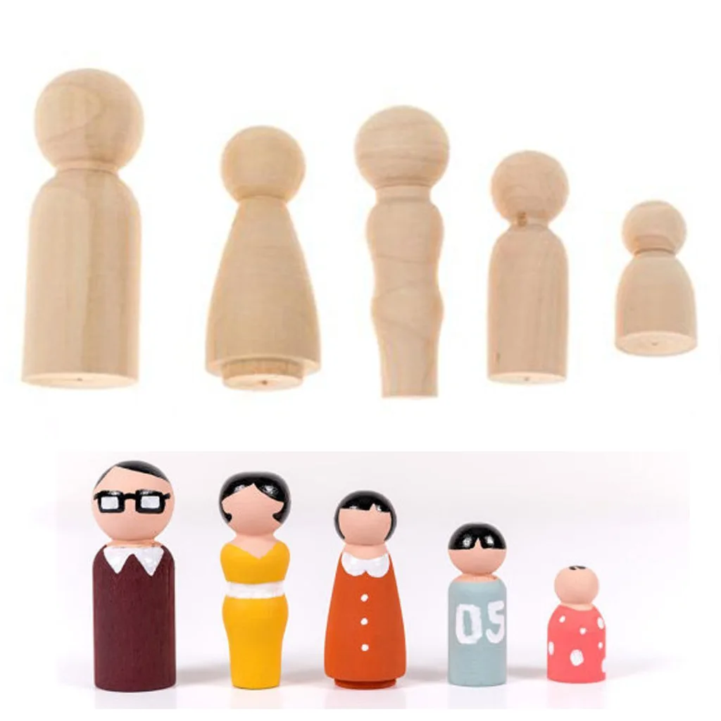 

5pcs Unfinished Wooden Peg Dolls People Bodies,Natural Decorative Wood Shapes Figures for Painting, Craft Art Projects, Peg Game