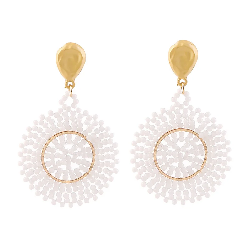 Богемные серьги ручной работы из бисера и смолы милые геометрические круглые